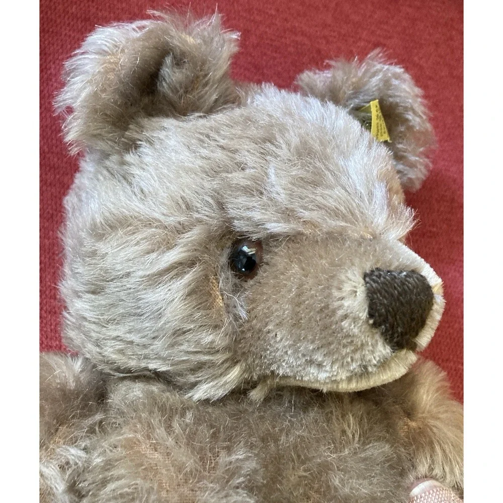 Vintage Steiff Original Teddy brown mohair bear plush hang tag button 202 41 EUC